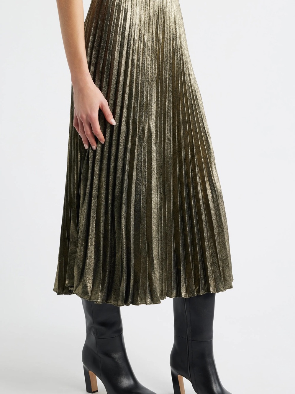 White House Black Market Pleated Shimmering Metallic Black Midi Skirt Sz XL